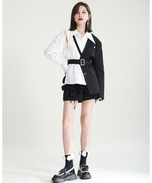 Cut-Out Ribbon Sleeve Shirt